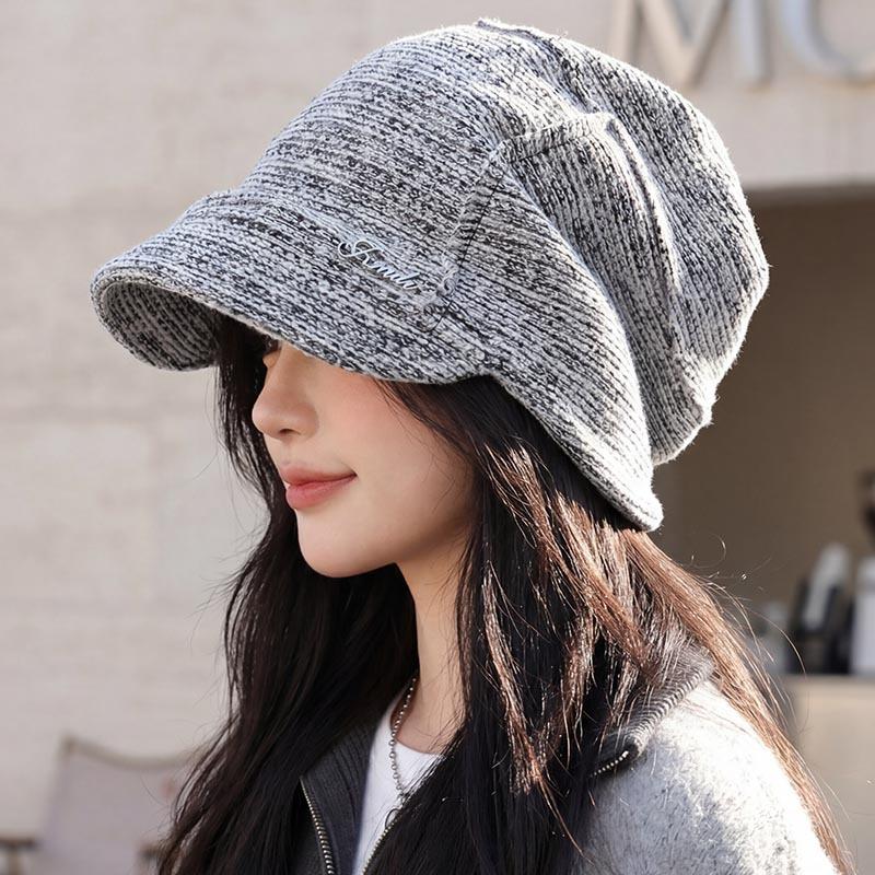 Variegated stacking hat women's short brim pleated baotou hat plain face covering postpartum confinement hat versatile cold hat