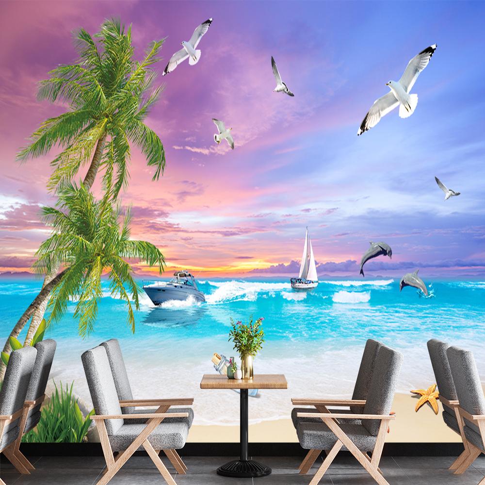 Sea View Wallpaper Modern Beach Sea View Mural Living Room Tv Sofa Hotel Beach Wallpaper Decoration