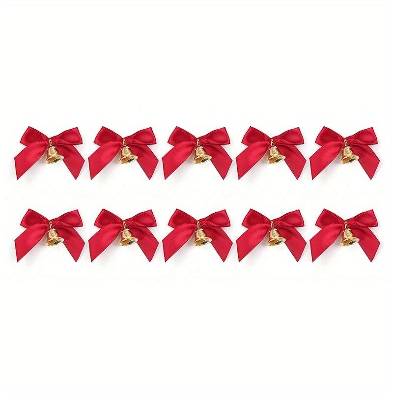 10Pcs Delicate Bowknot Bells Christmas Gift Bows with Small Bells DIY Bows Craft Christmas Tree Decoration Christmas Bow Tie