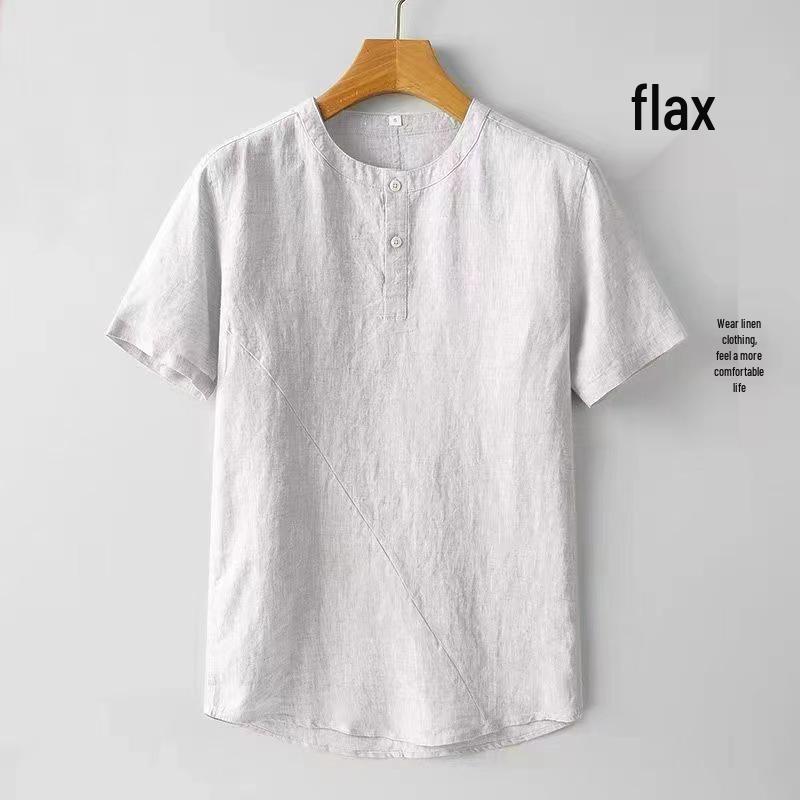 Men's Chinese Style Cotton Linen Short Sleeve Crew Neck T-Shirt - Lightweight, Loose Fit, Summer Top