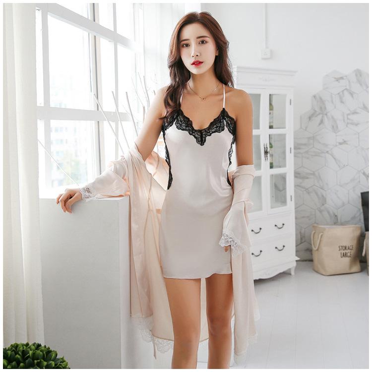 Female winter imitation ice silk sexy hot backless lingerie lace adult suspender three-piece set
