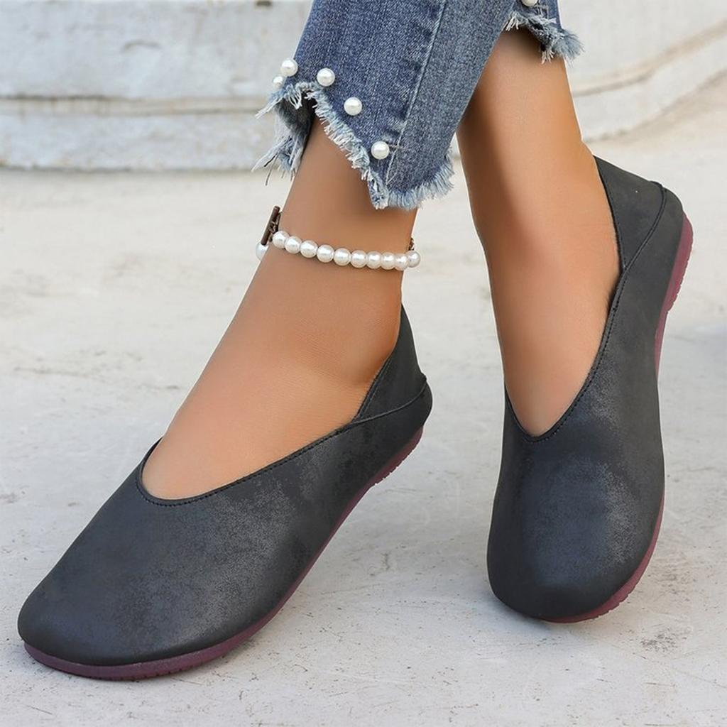 Women's Vintage Distressed Soft Leather Slip On Flat Casual Shoes Comfortable Design Lightweight Flexible Sole Durable Construction