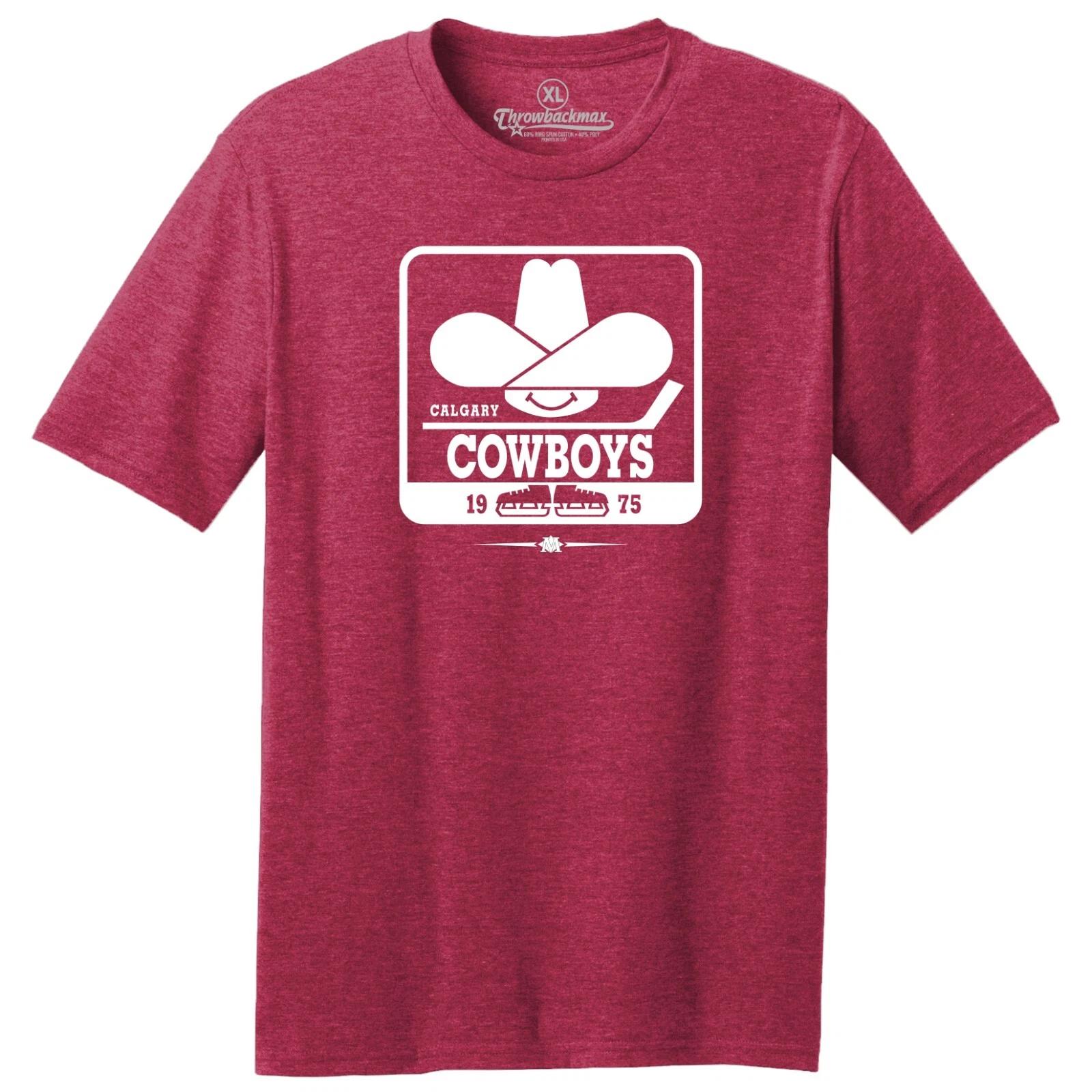 Calgary Cowboys 1975 WHA Hockey TRI-BLEND Tee Shirt - Calgary Flames L