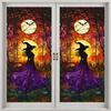 Halloween Window Sticker Stained Glass Style Witch Bats Decal Removable Pumpkins Ghosts Static Window Cling for Party Decoration