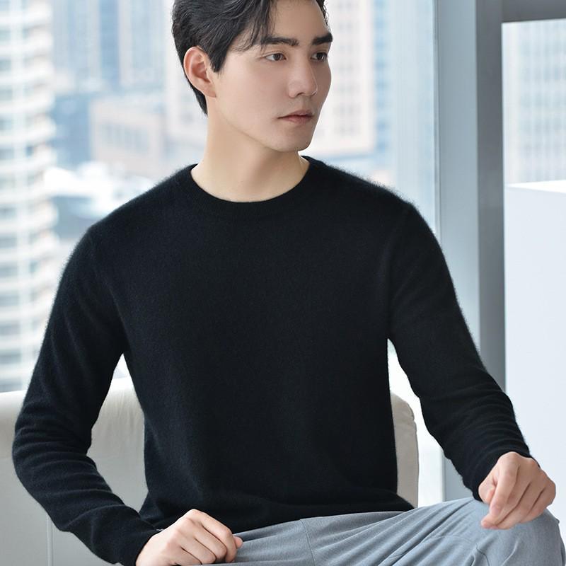 Men's 2024 Autumn/Winter Cashmere Crew Neck Loose Fit Sweater - Warm Business Casual Knit Base Layer