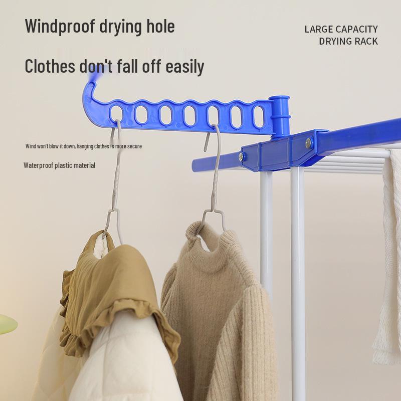 Portable Double-Pole Floor Clothes Drying Rack with Three-Layer Towel Holder, Foldable and Retractable Wing Design