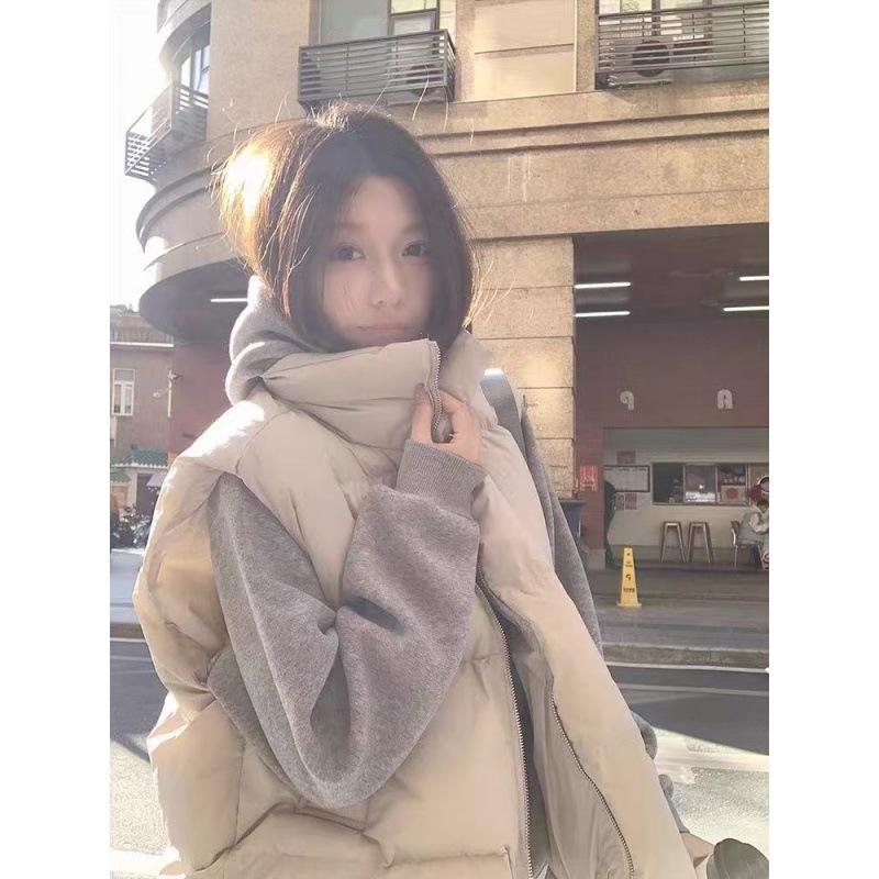 

Stand-up collar down cotton vest jacket women s autumn and winter fashion casual loose solid color down cotton jacket vest vest S