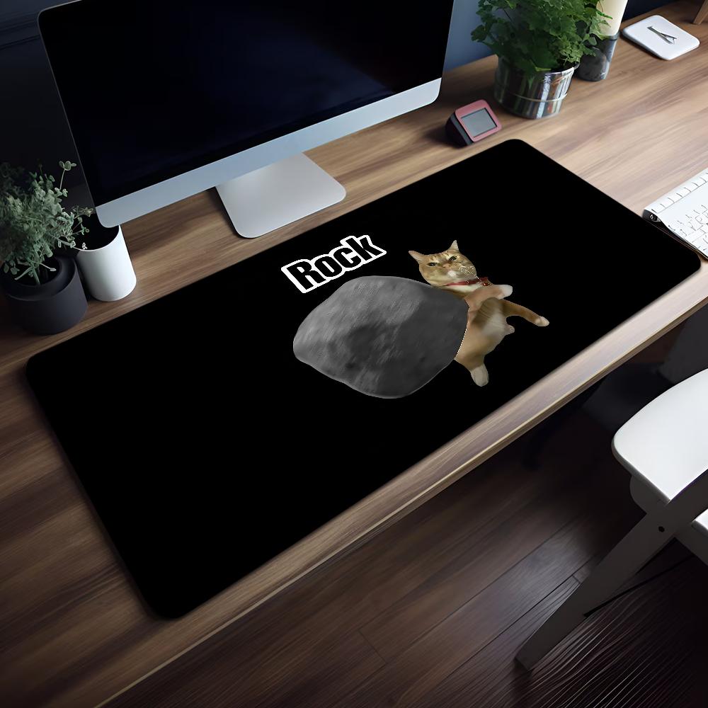 Gaming Mouse PadLarge Desk MatAntislip Rubber Base Stitched Edges Funny Cat Watermelon Art Print Extended Office Gamer Mat