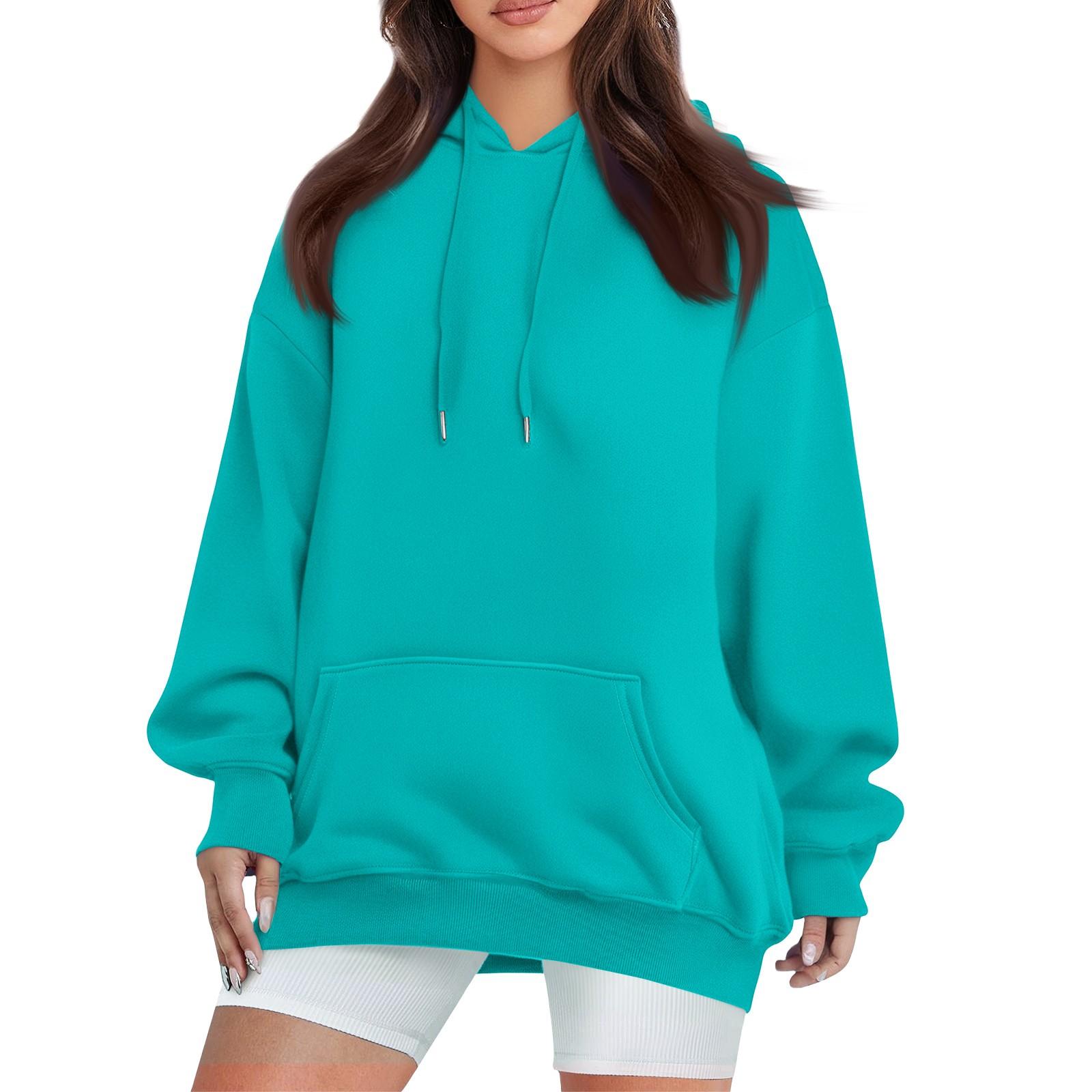 

Женская модная и удобная толстовка с длинными рукавами однотонной расцветки XXL циан