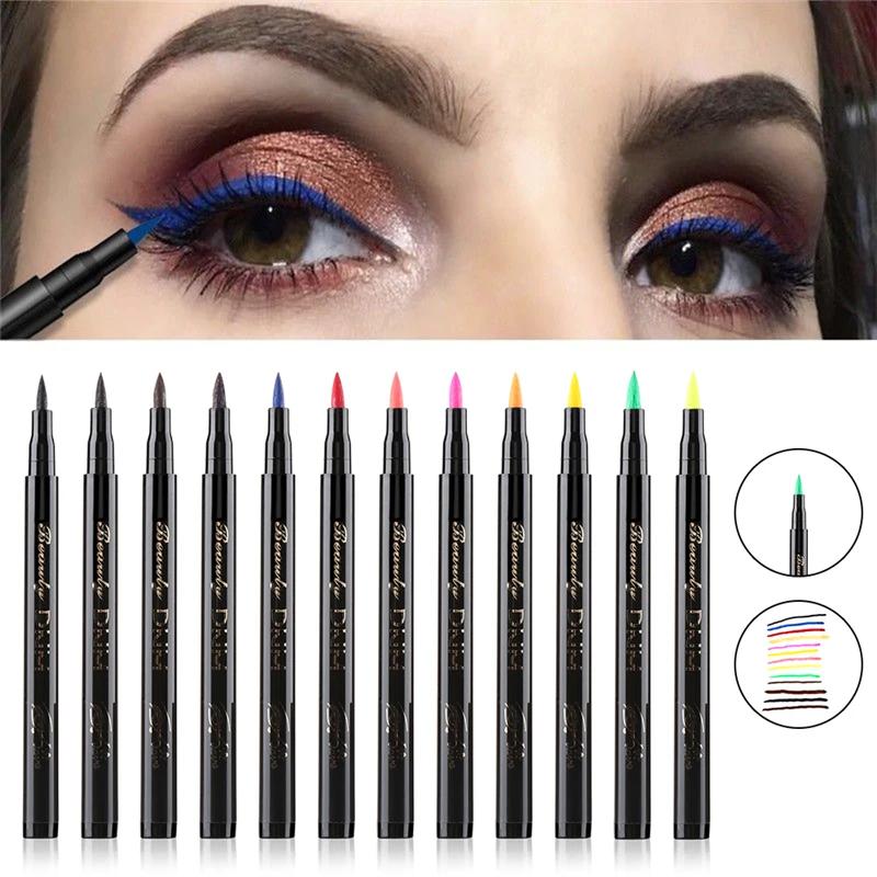 12-Color Matte Eyeliner Easy-To-Pigment Smooth Liquid Eyeliner Pen Non-Smudge Long-Lasting Fine Nib Liner Makeup Quick-Drying