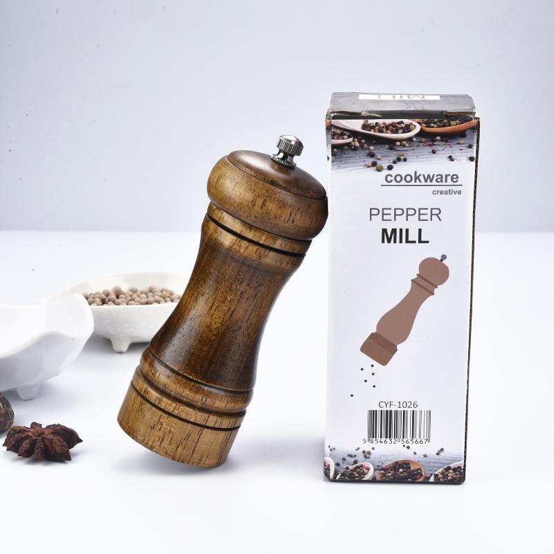 Salt Wooden Pepper Mill Set Antique Finish Culinary Preparation Decor Kitchen