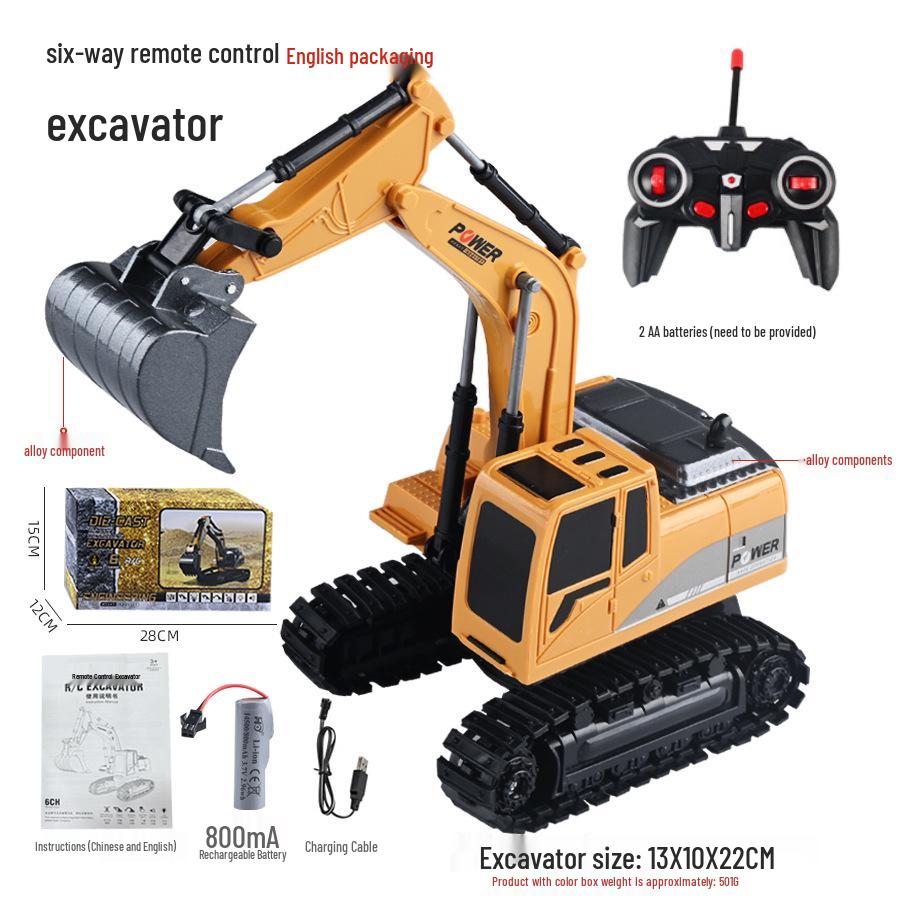 Remote Control Alloy Excavator Toy - Six-Channel Tracked Model for Kids