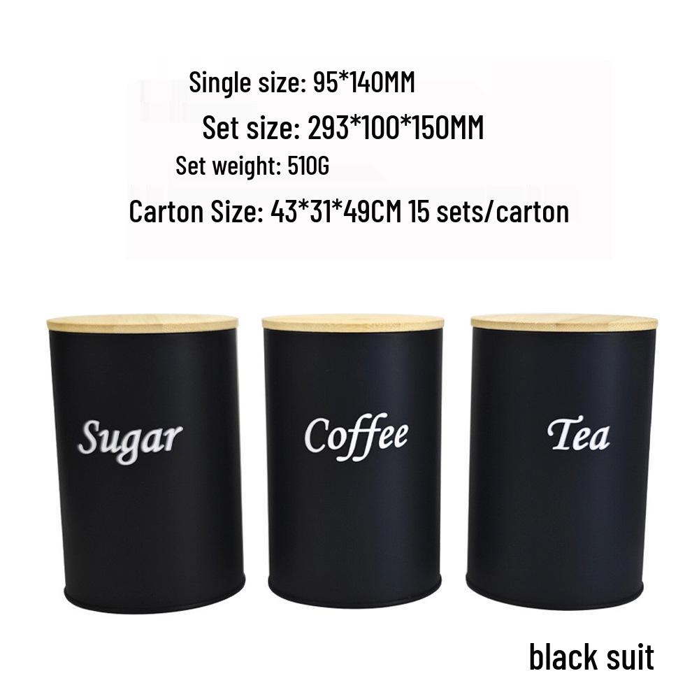Bamboo Lid Tin Box for Sugar, Tea, and Coffee In Minimalist Style