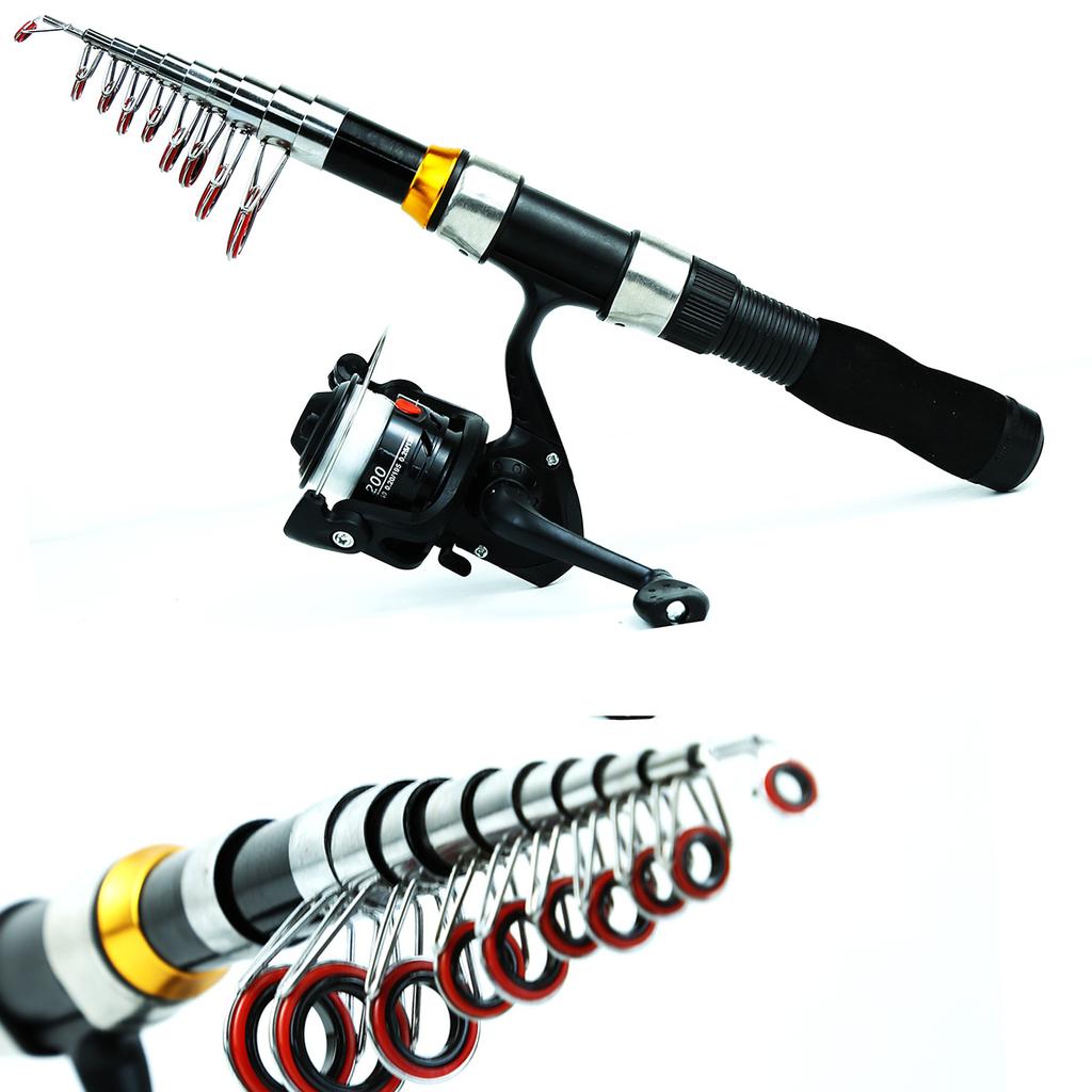 Bärbart 2,1m-2,3m Teleskopiskt Fiskespö Utväxling 5,2:1 3BB Rulle Maximal Bromskraft 5kg Komplett Verktygssats Spinnrulle Fiskeutrustning Väska
