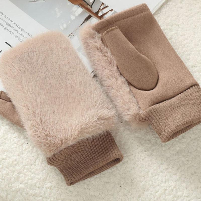 Imitation of Fox Fur Soft Women Winter Suede Cute Lovely Sweety Keyboard Works Keep Warm Half Finger Gloves Thickened