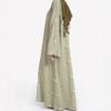 Women's Crew Neck Long Sleeve Maxi Dress Loose Waist Floral Embroidery Modest Abaya Dress