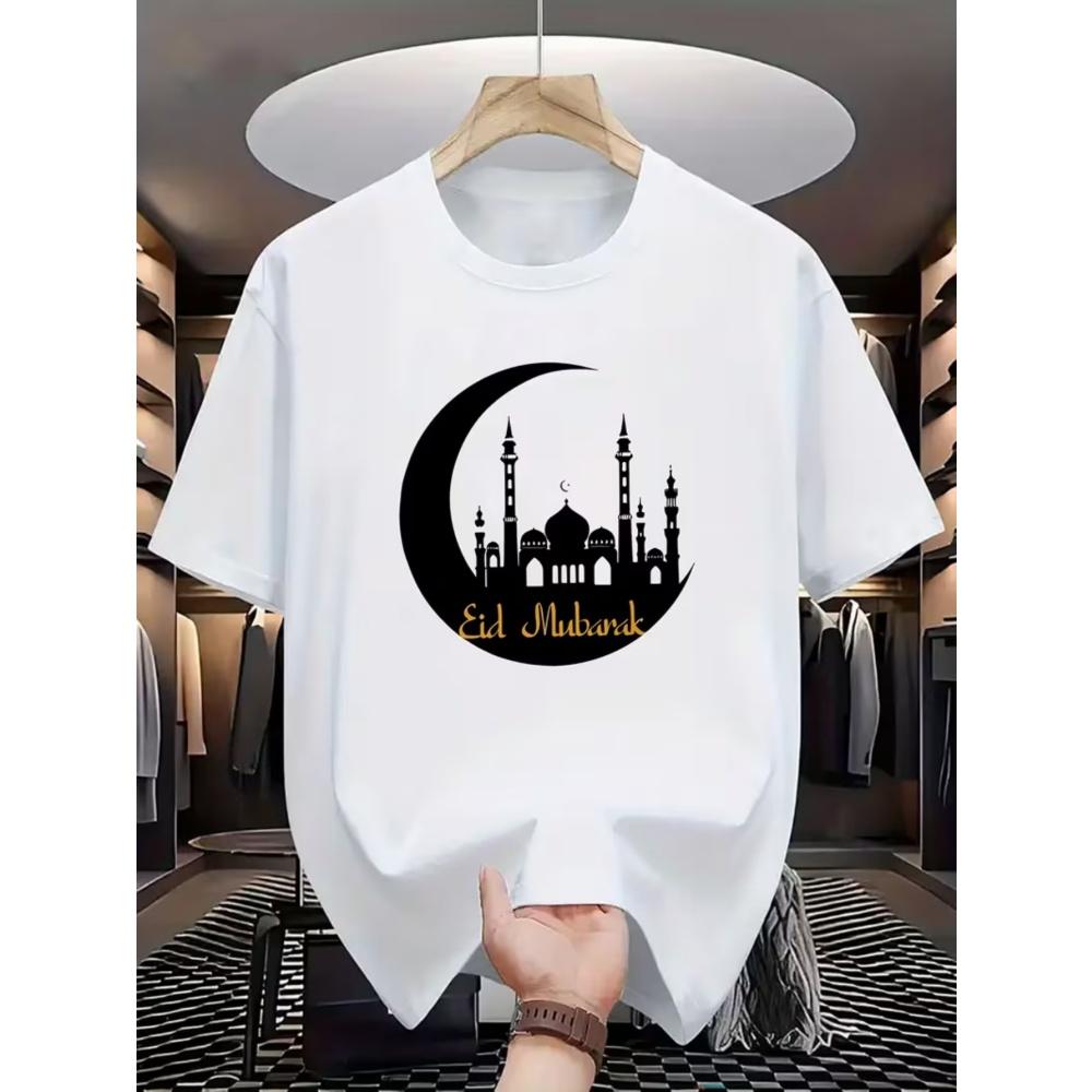 Ramadan Gold Pattern Moon Fashion Casual Pattern Print Men's T-Shirt Comfortable Soft Short-Sleeve Summer Holiday Gift Men Top