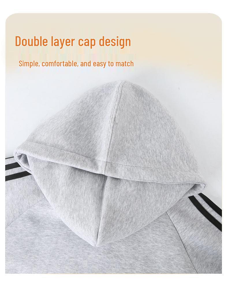 450g Trendy Unisex Cotton Terry Ollie Fleece Hooded Three-Stripe Patchwork Sweatshirt Jacket - Autumn/Winter Collection