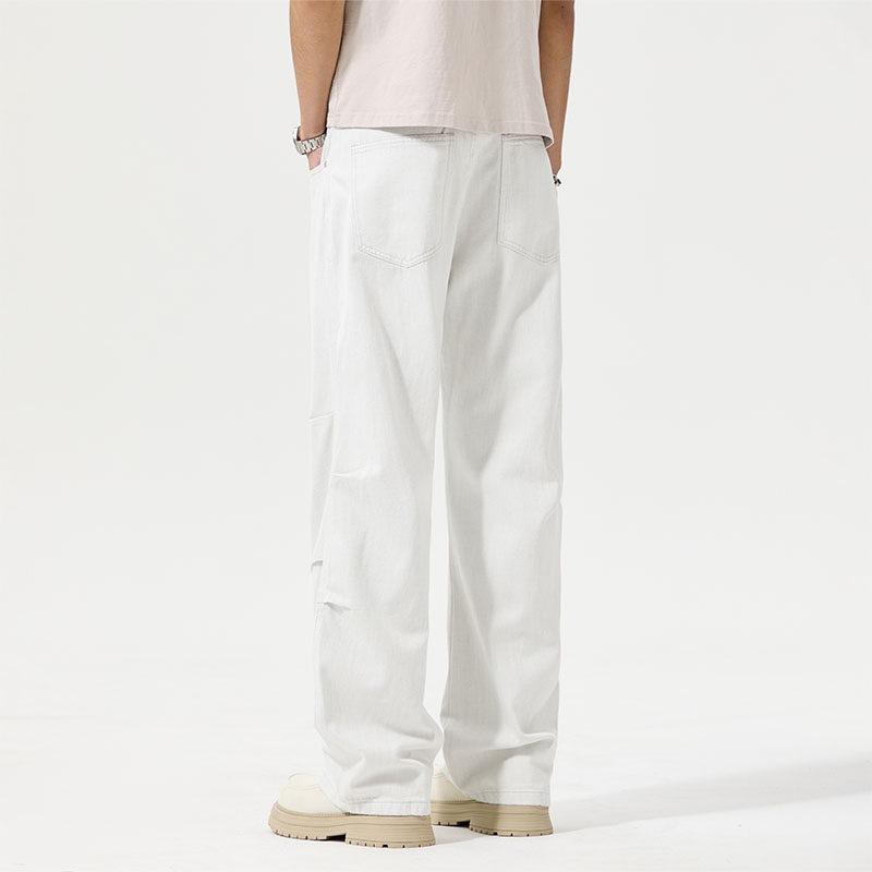 Spring Four-season High-quality White Combined Legs Japanese Loose Straight Wide-leg Pants