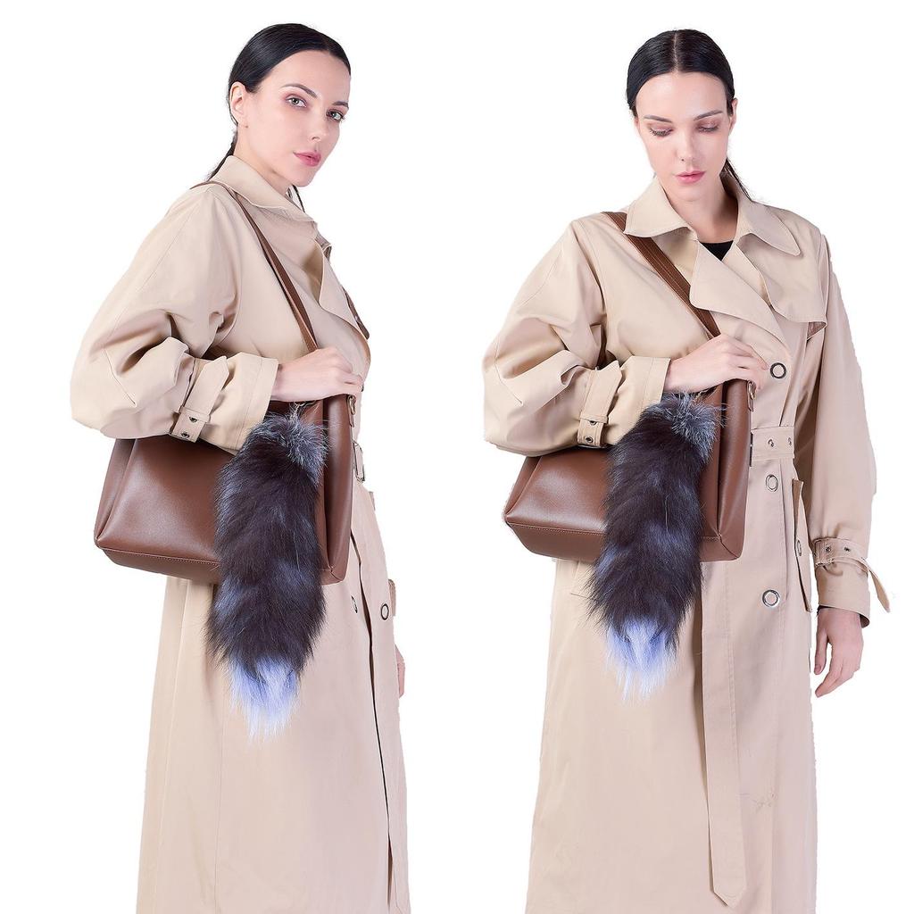 Silver Blue Real Fox Fur Pendant Charm - Women's Bag Accessory & Car Keychain
