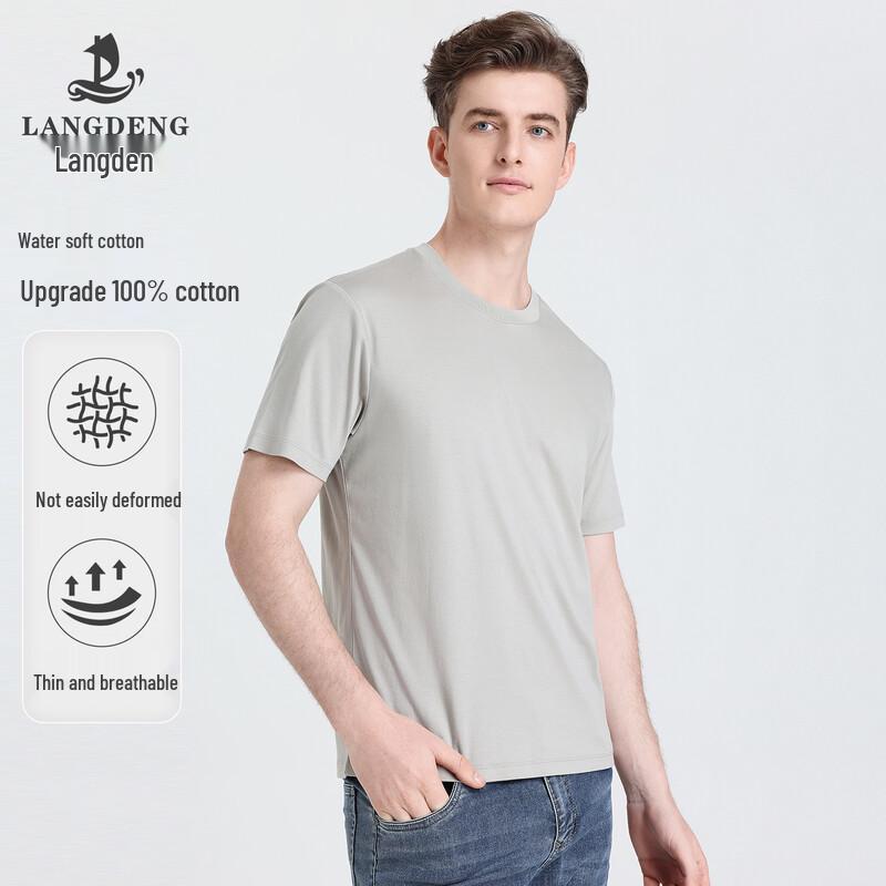 Langdeng Men s Water-Soft Cotton Round Neck T-Shirt 2XL