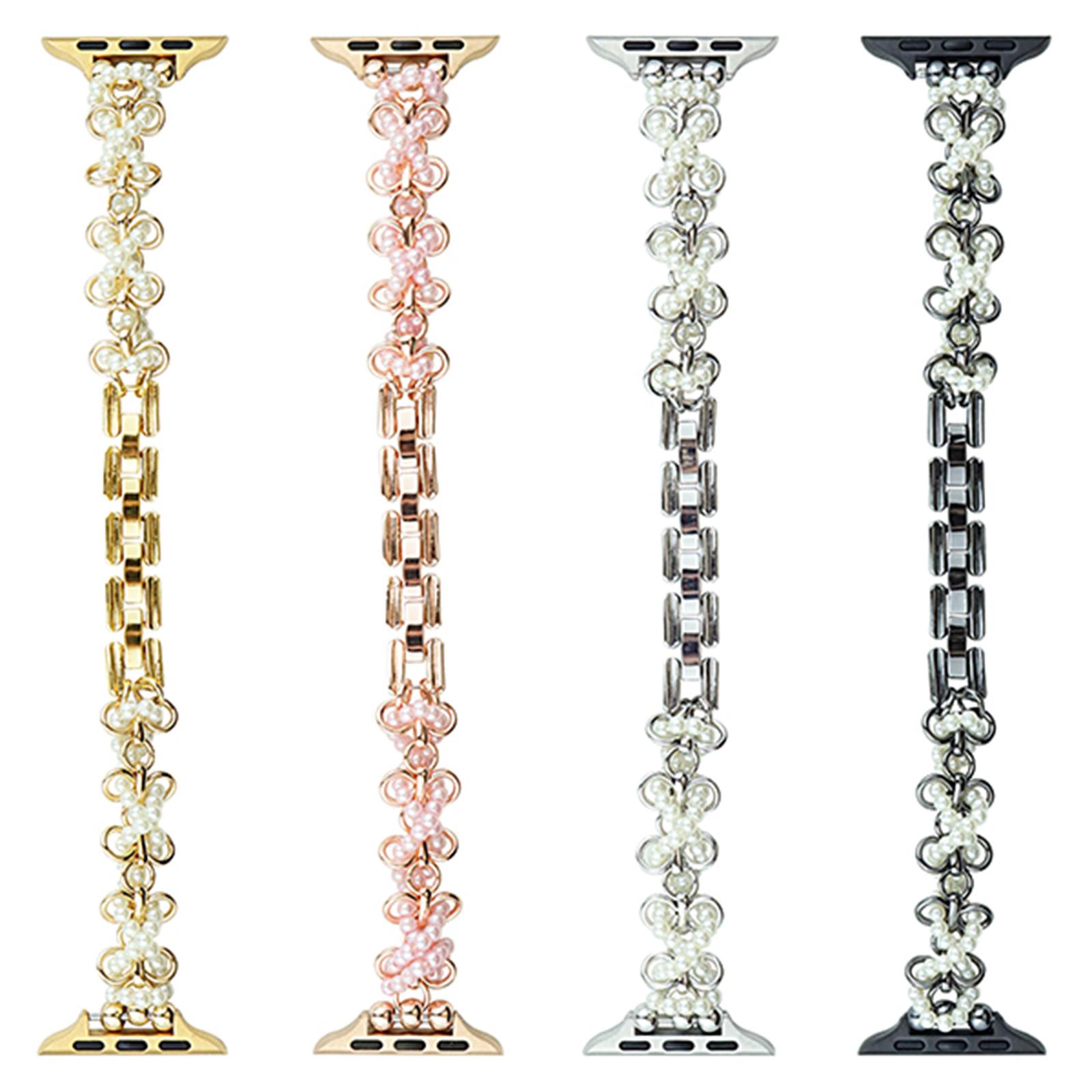

Watch Band for Apple Watch Series 10 42mm/9 8 7 41mm/SE (2023) SE (2022) SE 6 5 4 40mm/3 2 1 38mm Butterfly Pearl Strap Silver