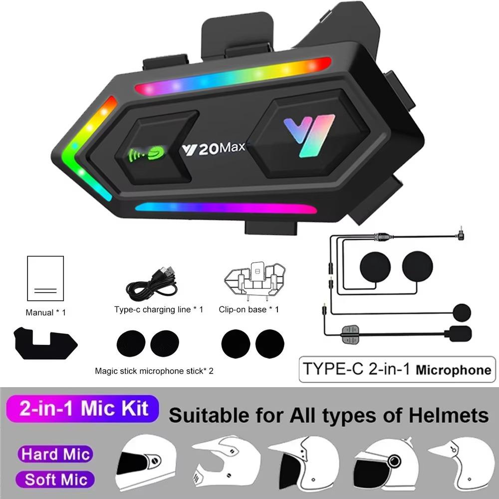 1pc Bluetooth 5.3 Helmet Headphone RGB Colorful Mixing Motorbike Earphone  For 2 Riders