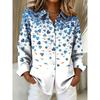 Women's Long Sleeve Ombre Clover Print Button Down Casual Shirt Elegant Daily Blouse Tops in White for Spring Summer
