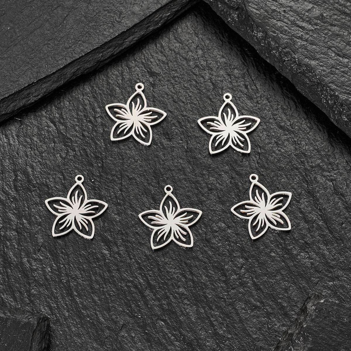 5pcs Pack Stainless Steel Plant Flower Pendant DIY Necklace Accessories