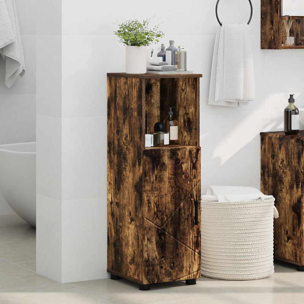 Bathroom Cabinet with Door Smoked Oak 30 x 35 x 95 cm