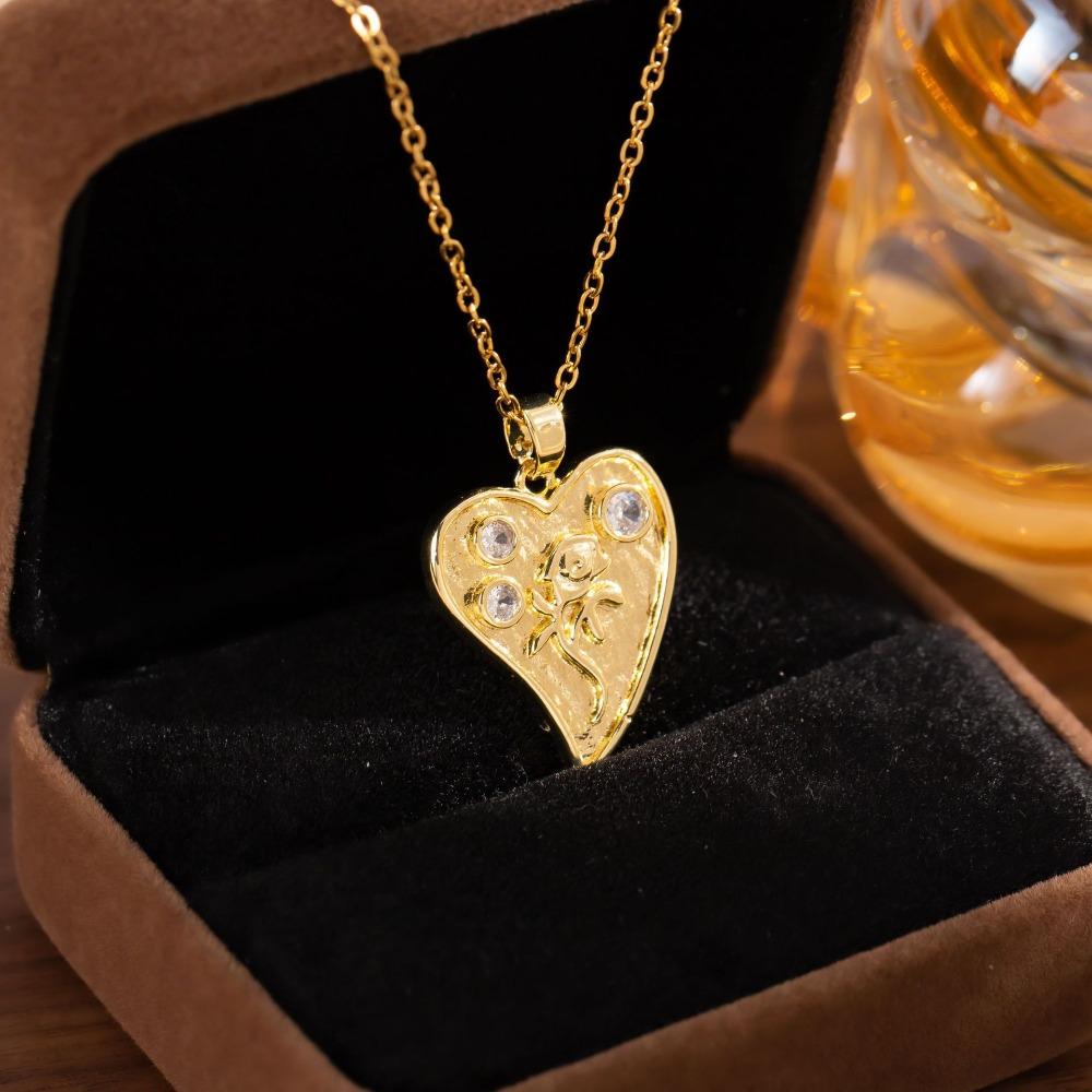 Sparkling Heart Zirconia Necklace, Golden Plated Chain, Bridal Jewelry for Wedding & Party