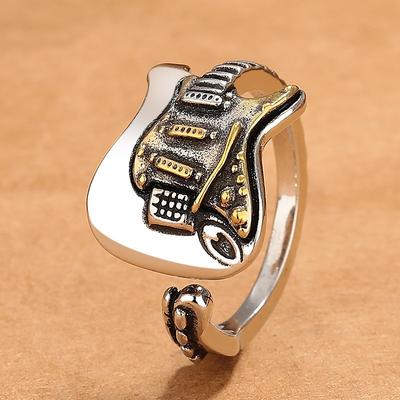 Populární kytarový prsten pro muže a ženy, retro styl, hip-hopový trend, otevřená ústa, niche kreativní prsten