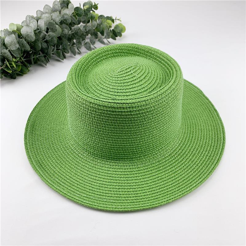 Women Spring Summer Solid New Concave Paper Straw Hat Retro French Round Beach Island Female Sunshade Hat