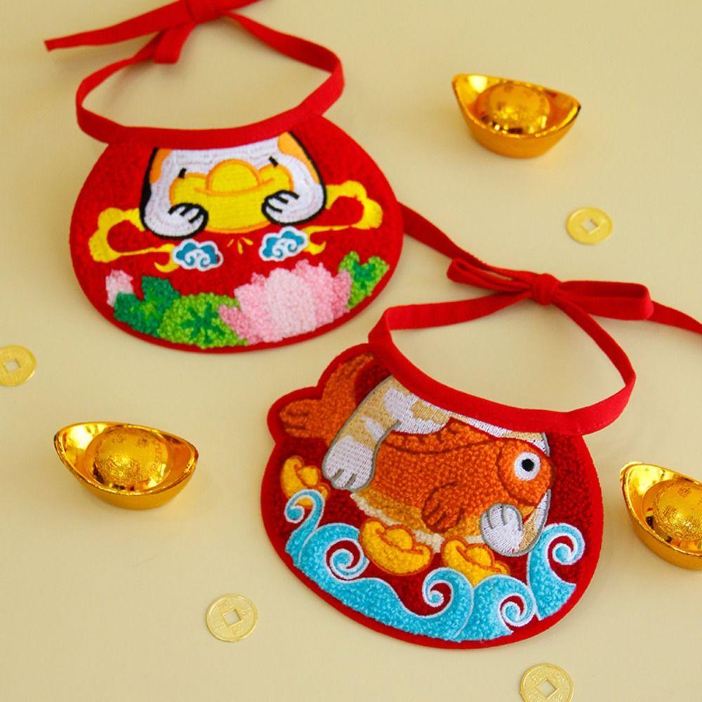 New Year Pet Ornament Cute Cat Towel Embroidery Bib Stylish Comfortable Pet Water Scarf Cartoon Adjustable Pet Collar Kitten