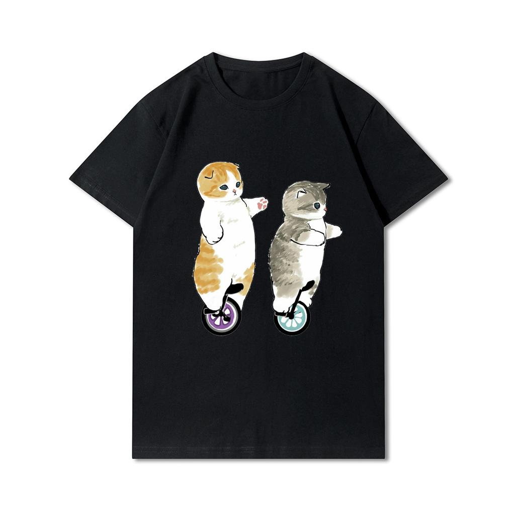Plus Size Cats Shark Printed Women T Shirts Round Neck Cotton Tops Summer Animal 90S Casual Oversize Black Tees