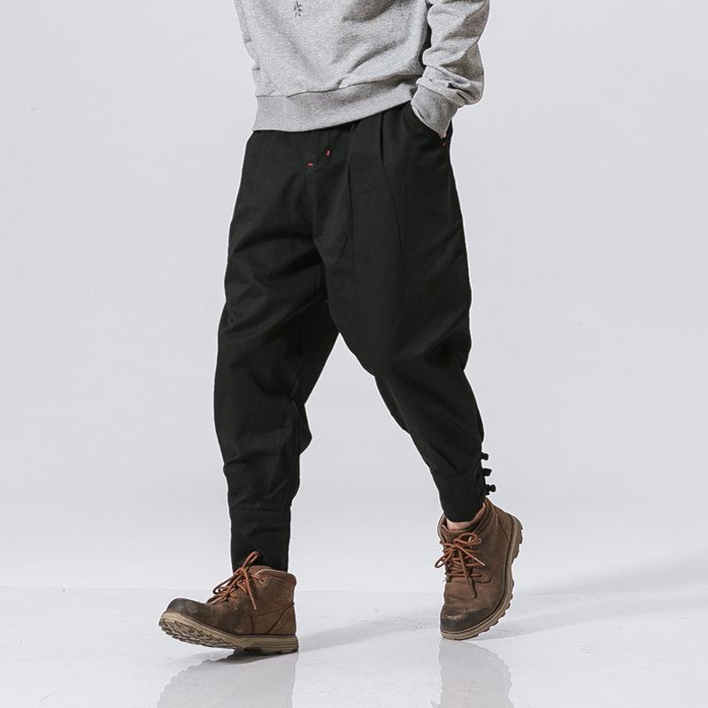 Chinese-style Men s Pants, Retro Button-up and Tight-fitting Skinny Pants, Plus-size Loose Casual Pants, Harun Trendy Fat Skinny Pants 5XL чёрный