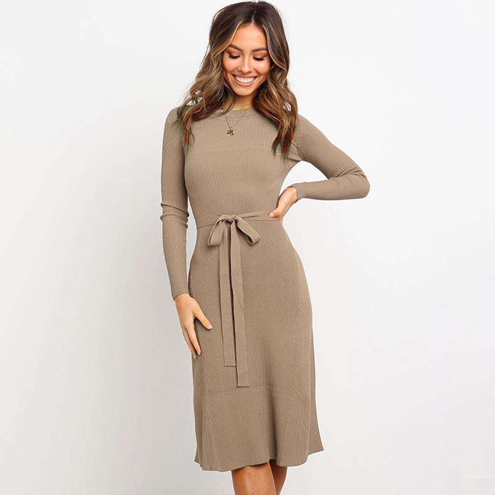 Women's Dress Autumn and Winter Fashion Slim Straps Long-sleeved Dress