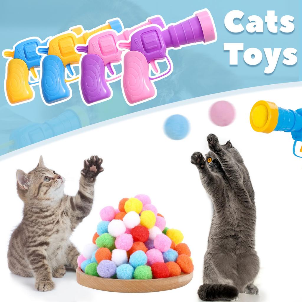 Cat Ball Ejector, 100Pcs Cat Toy Balls And 1Pc Cat Ball Ejector, Silent Plush Elastic Cat Ball Toy, Interactive Cat Toys For Indoor Cats Toys