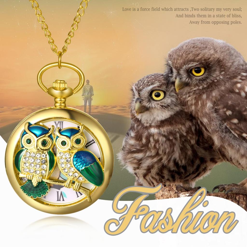 Owl Pocket Watch Skeleton Antique Roman Analog Display Waterproof Pocket Watch Pendant Necklace Chain Gold Birthday Anniversary Christmas Day Present