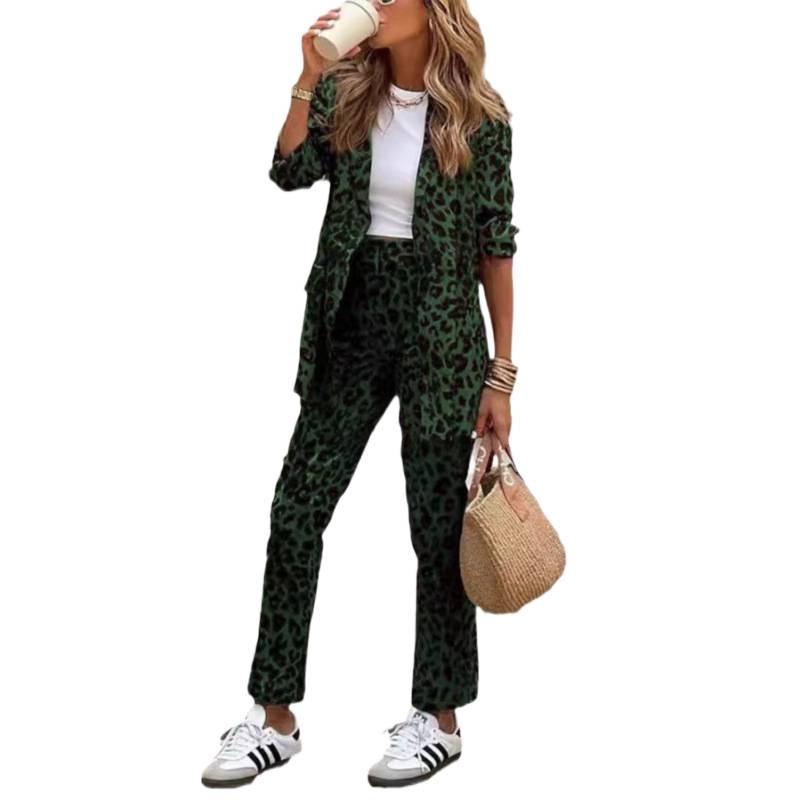 2024 Leopard Print Women's Autumn Winter Fashion Cardigan Jacket and Trousers Set