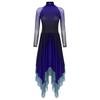Womens Lyrical Dance Gradient Dress Mesh Long Sleeve Irregular Hem Back Keyhole Leotard Figure Skating Modern Costume