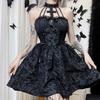 Women's Sleeveless Gothic Lace Dress Vintage Corset Halter Swing Cocktail Dress Victorian Style Black Lolita Punk Dress
