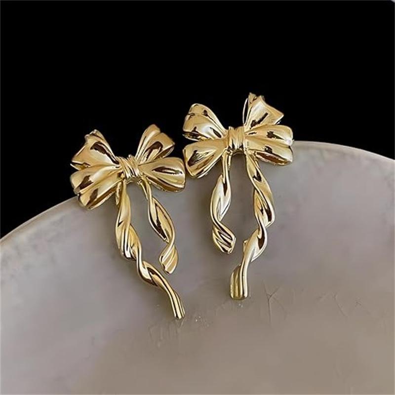 Golden Bow Statement Earrings Trendsetting  Stud Ear Accessories