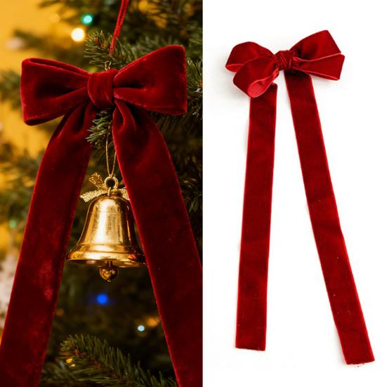 Vintage Velvet Ribbon Bows Christmas Tree Decoration 4" x 10" Rustic Bow Christmas Ornament for Tree Party Front Door Wreath Garland Holiday Decor