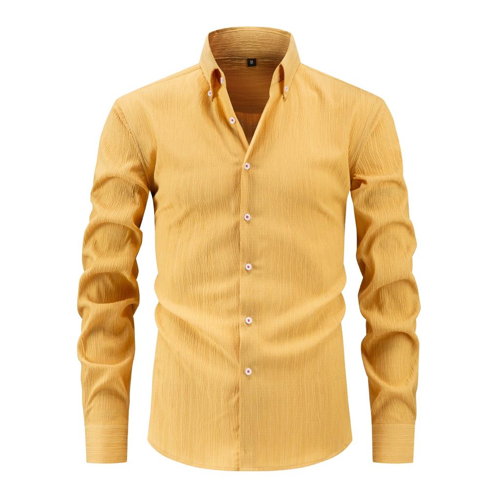 Fashionable Men's Shirt Waves Striped Long-sleeved Shirt Casual Loose and Versatile Button Splicing Top