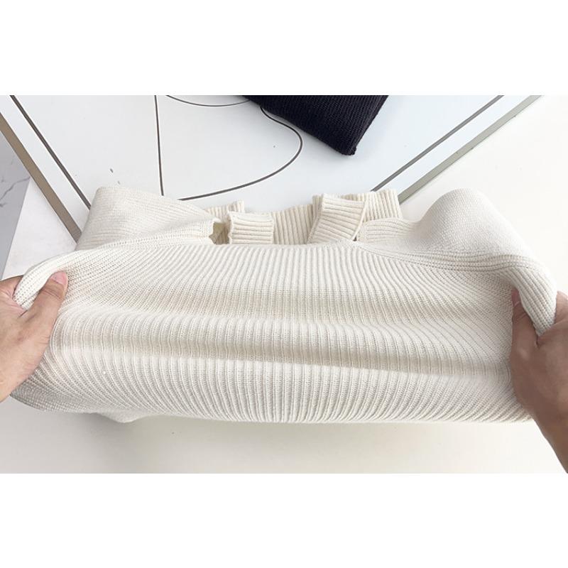 Plus Size Women Thick Hollow Out Mid Length Long Sleeve Pullover Sweater