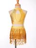 Completo Due Pezzi da Ballo con Paillettes per Ragazze Top a Scollo all'Americana con Cut-out Pantaloncini con Frange di Paillettes Outfit per Performance Jazz Latino Samba