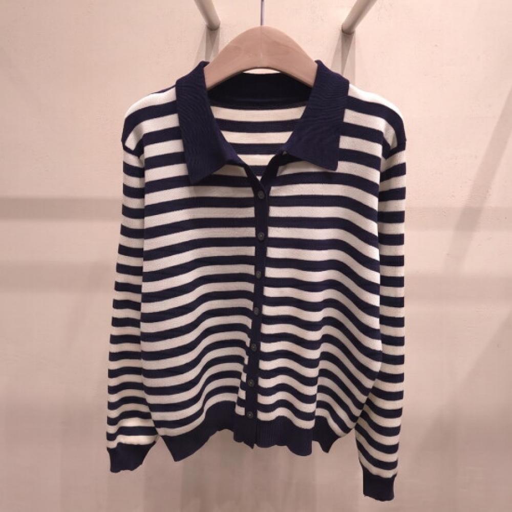 Shop Women S Daily Look Striped Knit Collar Cardigan Navy 21dS Wcd260094