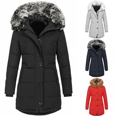 Women's Clothing European and American Autumn and Winter New Women's Hooded Warm Slim Cotton-padded Jacket Long Solid Color Coat