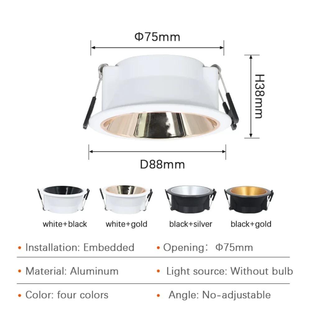 GU10 Spotlight Flush Mount Downlight Round Spotlight Ceiling Light Fixture GU10/G5.3 75mm Reflector Indoor Recessed Down Light